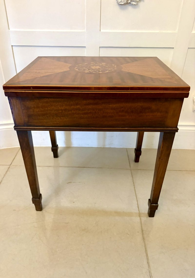 Antique Edwardian Inlaid Folding Game/Lamp Table Featuring “The Royal and Pleasant Game of Goose”